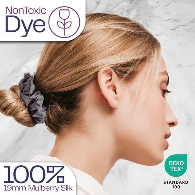 Celestial Silk Mulberry Silk Scrunchies for Hair (Charcoal)