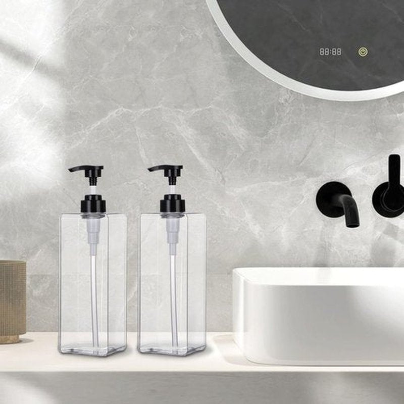 Yebeauty Pump Bottle Dispenser, 33.8oz 1000ml Empty Plastic Shampoo Pump Dispenser Shower Soap Dispenser Refillable Liquid Containers for Conditioner Body Wash, Bathroom Kitchen, 2 Pack Clear