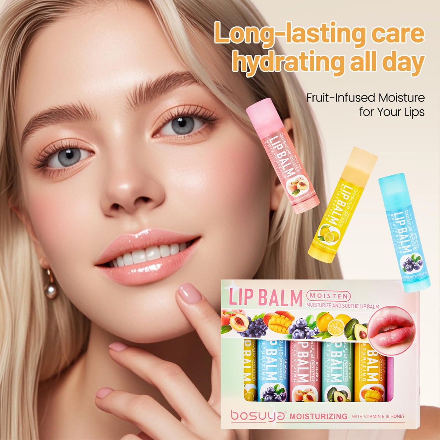 6 Flavors Lip Balm Set-Gentle Hydration for Dry & Sensitive Lips, All-Day Moisture Hydrating & Repairing for Delicate Lips Smooth Non-Greasy