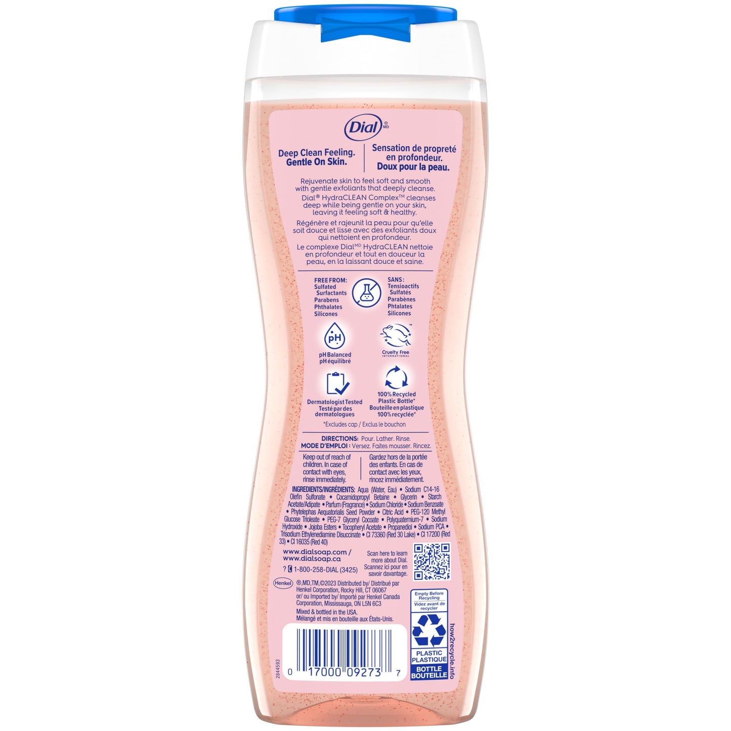 Dial Body Wash, Exfoliate & Restore Himalayan Salt, 16 Fl Oz, Hydraclean Complex & Vitamin E, Gentle, Leaves Skin Feeling Nourished, Dermatologist-Tested, No Parabens & Sulfates,(Pack of 8)