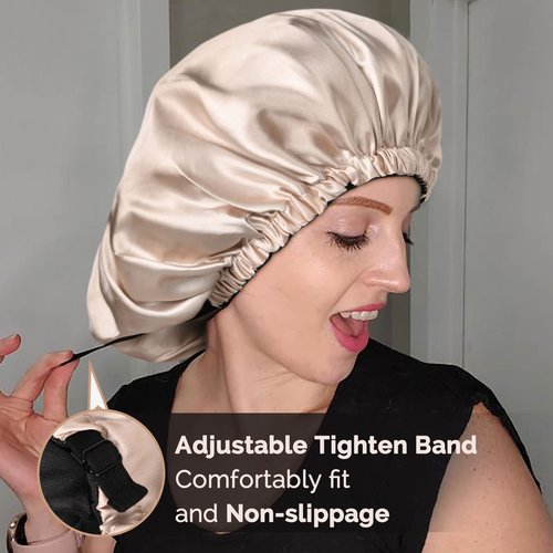 YANIBEST Satin Bonnet for Sleeping, Hair Bonnets for Women and Men, Double Layer Ajustable Silky Bonnet for Curly Braids Hair