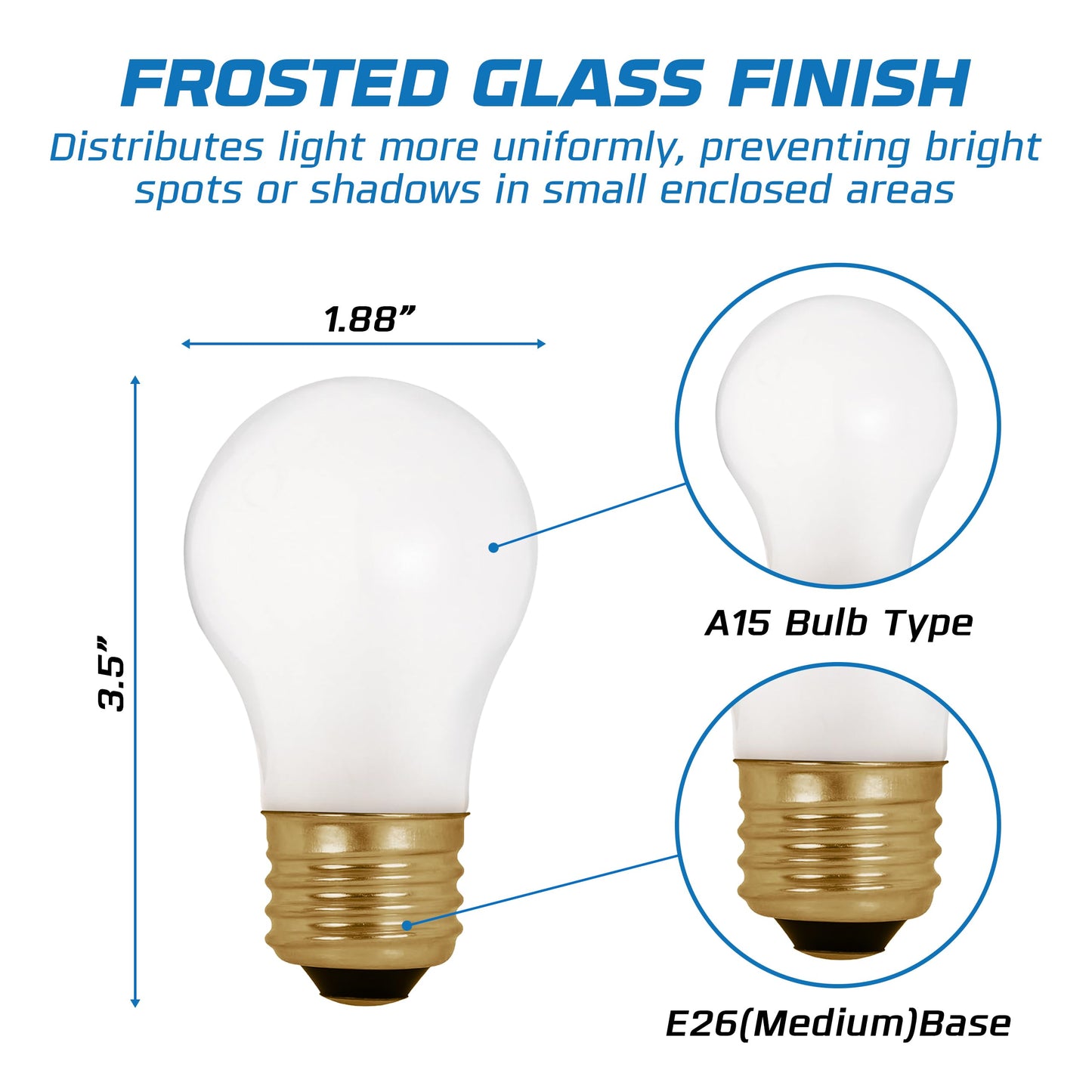 OHLECTRIC A15 Incandescent Bulbs 40 Watt (8-Pack) Small Bulb, Frosted Light Bulbs, Dimmable Bulb, 2700k Warm White, E26 Medium Base, 2500 Hours, 280 lumens, 130 Volts - Pack of 8 Bulbs