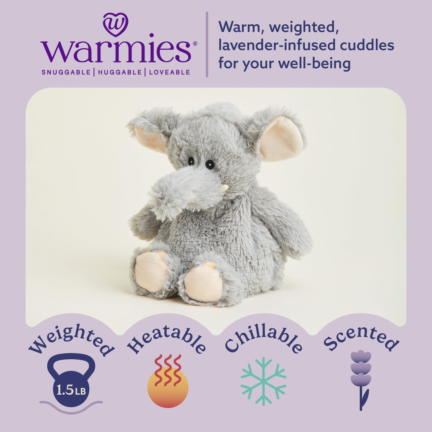 warmies Microwavable & Weighted Stuffed Animals, Gray Elephant - Heated Stuffed Animal Plushie for Warmth & Comfort - Cute Soft Plush Toys for Boys, Girls, Babies & Toddlers