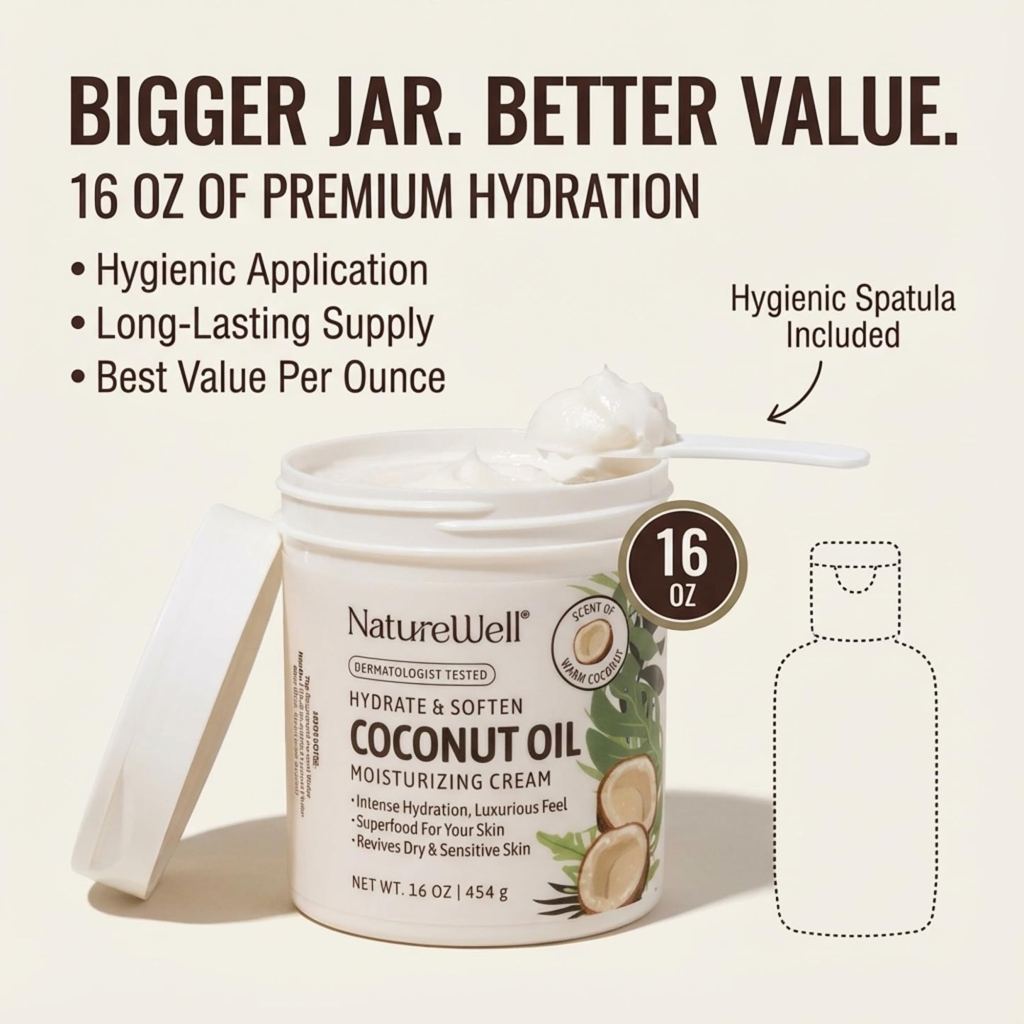 NATURE WELL Coconut Oil Moisturizing Cream for Dry Skin – Deep Hydration Lotion for Face, Body & Hands, Spa Quality Skincare, Softens & Smooths, Non-Greasy, Fast Absorbing, Scented, 16 Oz (Pack of 2)