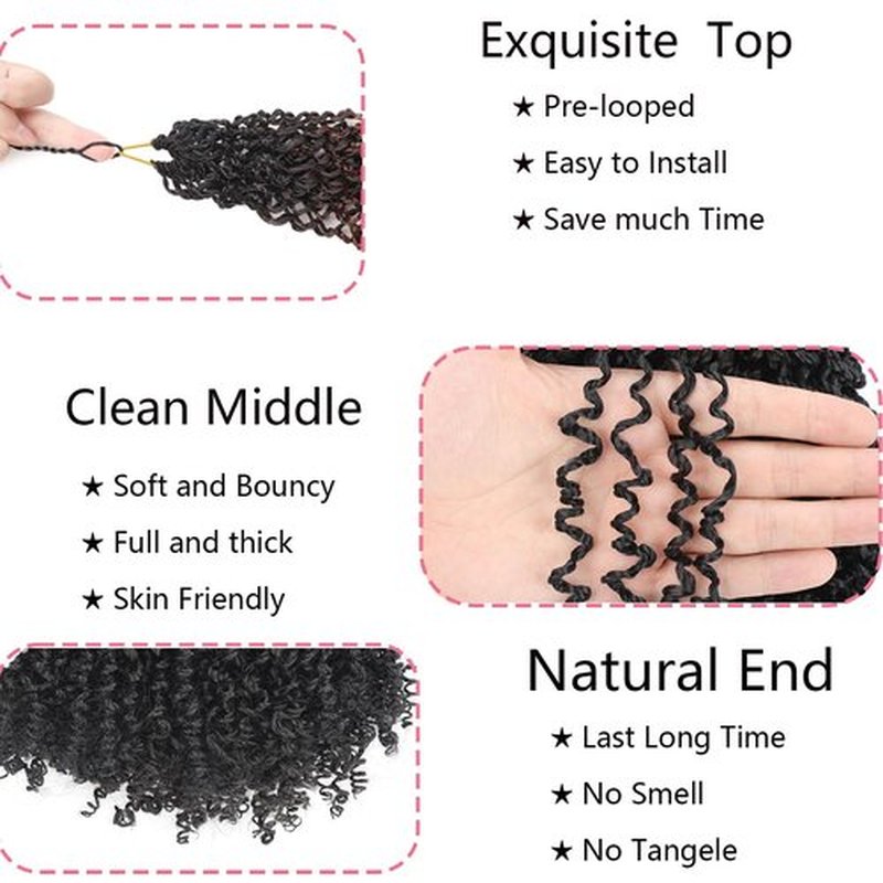 12inch 9 Bundles/Lot Pre Twisted Yanky Twist Crochet Hair with Curls Natural Black Yanky Twist Passion Twist Crochet Hair Pre Looped Synthetic Spring Twist Crochet Hair for Women 1B#/9packs