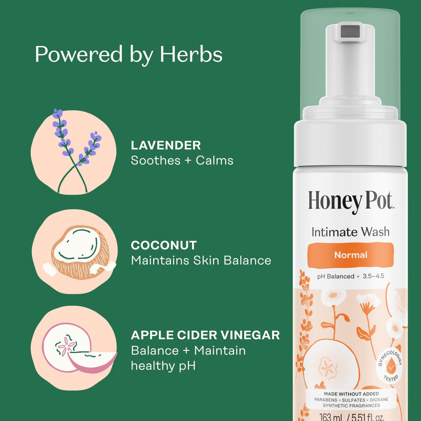 The Honey Pot Company - Feminine Wash - Normal - pH Balanced, Herbal Infused Plant-Based Feminine Care for Sensitive Skin - Daily Intimate Cleanser for Women - 5.51 Fl Oz
