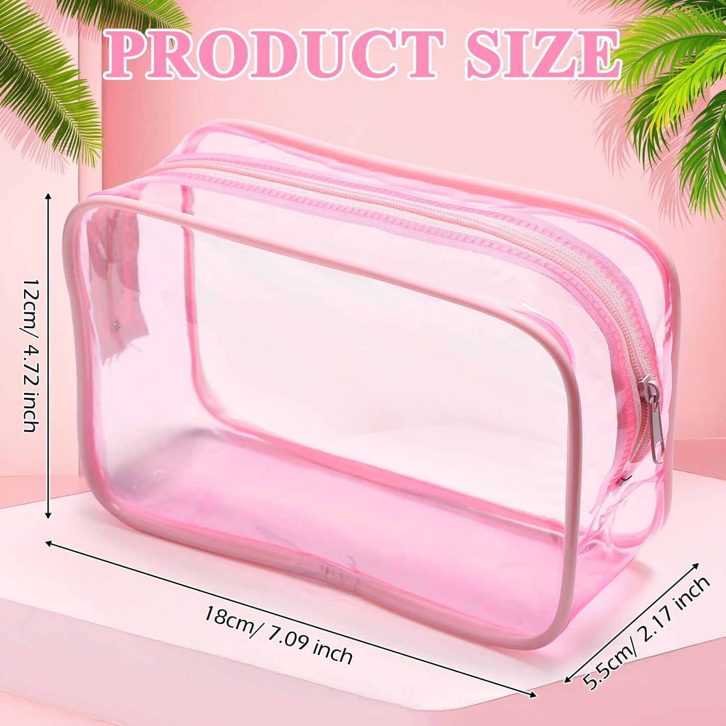 Weewooday 12 Pieces Clear Cosmetics Bag PVC Zippered Clear Toiletry Carry Pouch Cosmetic Makeup Bag Waterproof Makeup Vinyl Plastic Organizer Case for Vacation Bathroom(Light Pink,Medium)