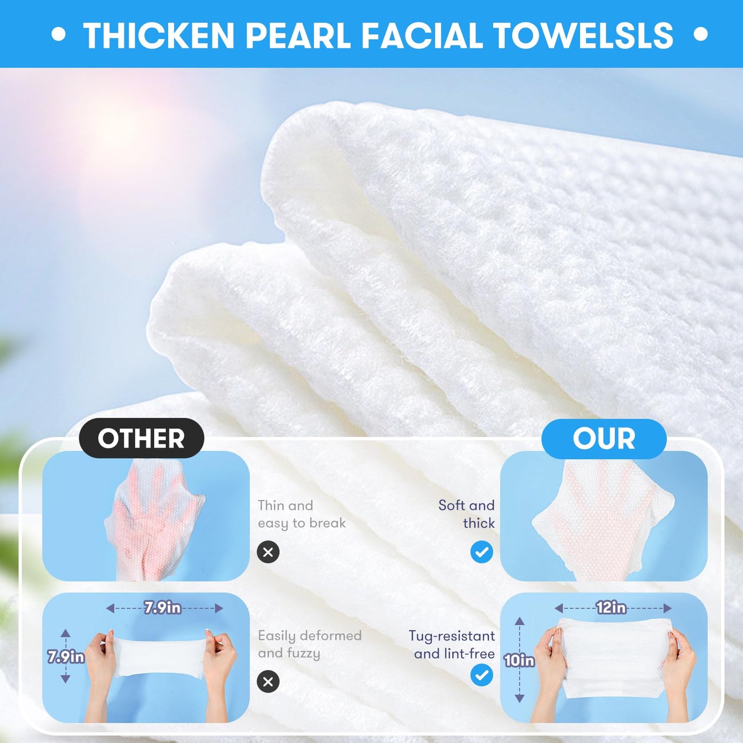 Beauntangly Disposable Face Towel, XL Facial Towelettes Soft Thick Absorbent, Lint-Free Biodegradable Makeup Remover Dry Wipes for Skin Care Washing Drying Nursing Camping Travel Essentials, 25 Ct