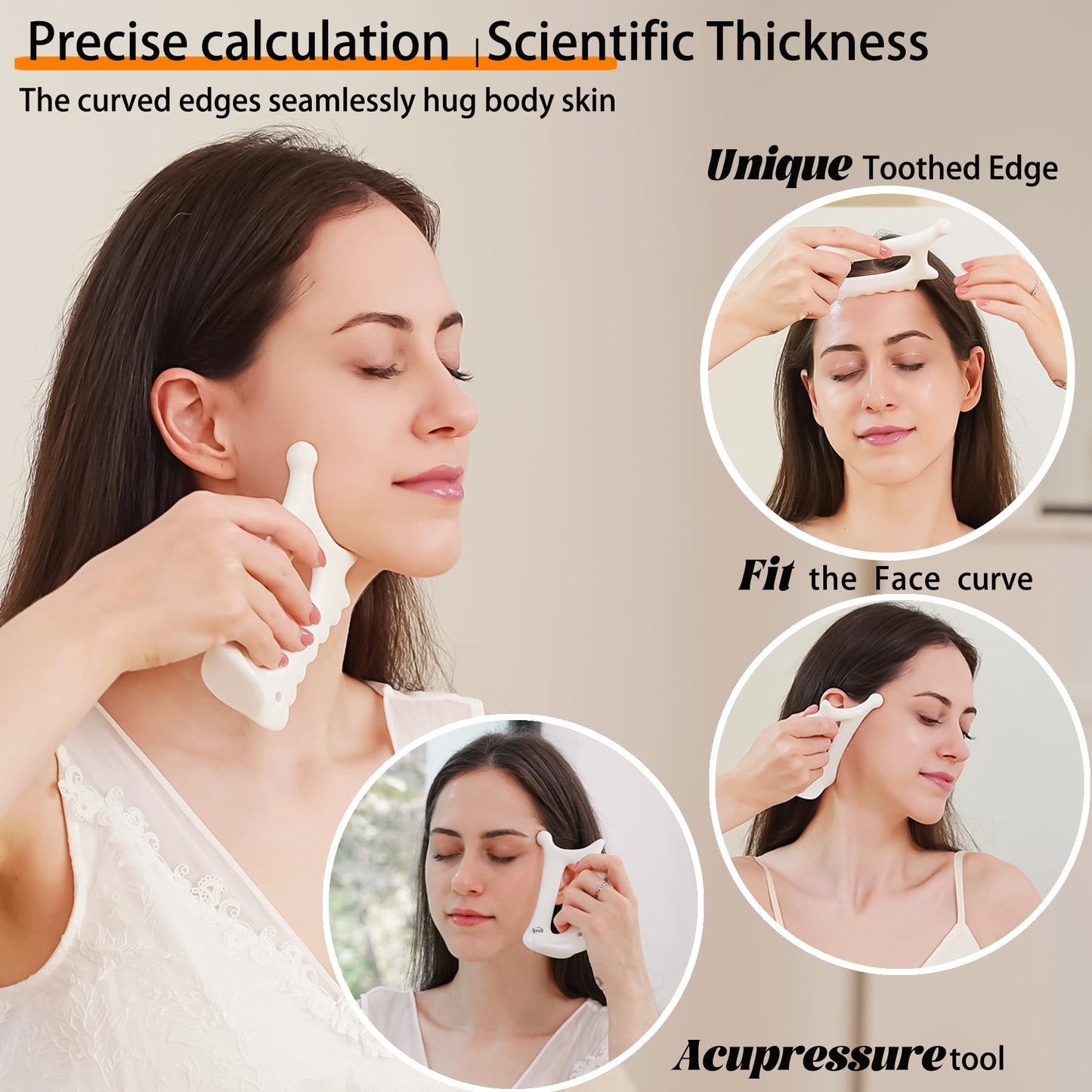 Aurift Ceramic 6‑in‑1 Gua Sha Tool for Face & Body, Jawline Sculpting, Double Chin Reduction, Lymphatic Drainage, Trigger Point Manual Massage Tool, Self-Care Gift Box for Women, White