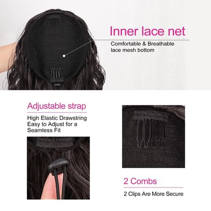 QGZ Curly Ponytail Extension 14 Inch Drawstring Ponytail for Women Synthetic Short Curly Wavy Fluffy Clip in Ponytail Hair Extensions for Women(Dark Brown)