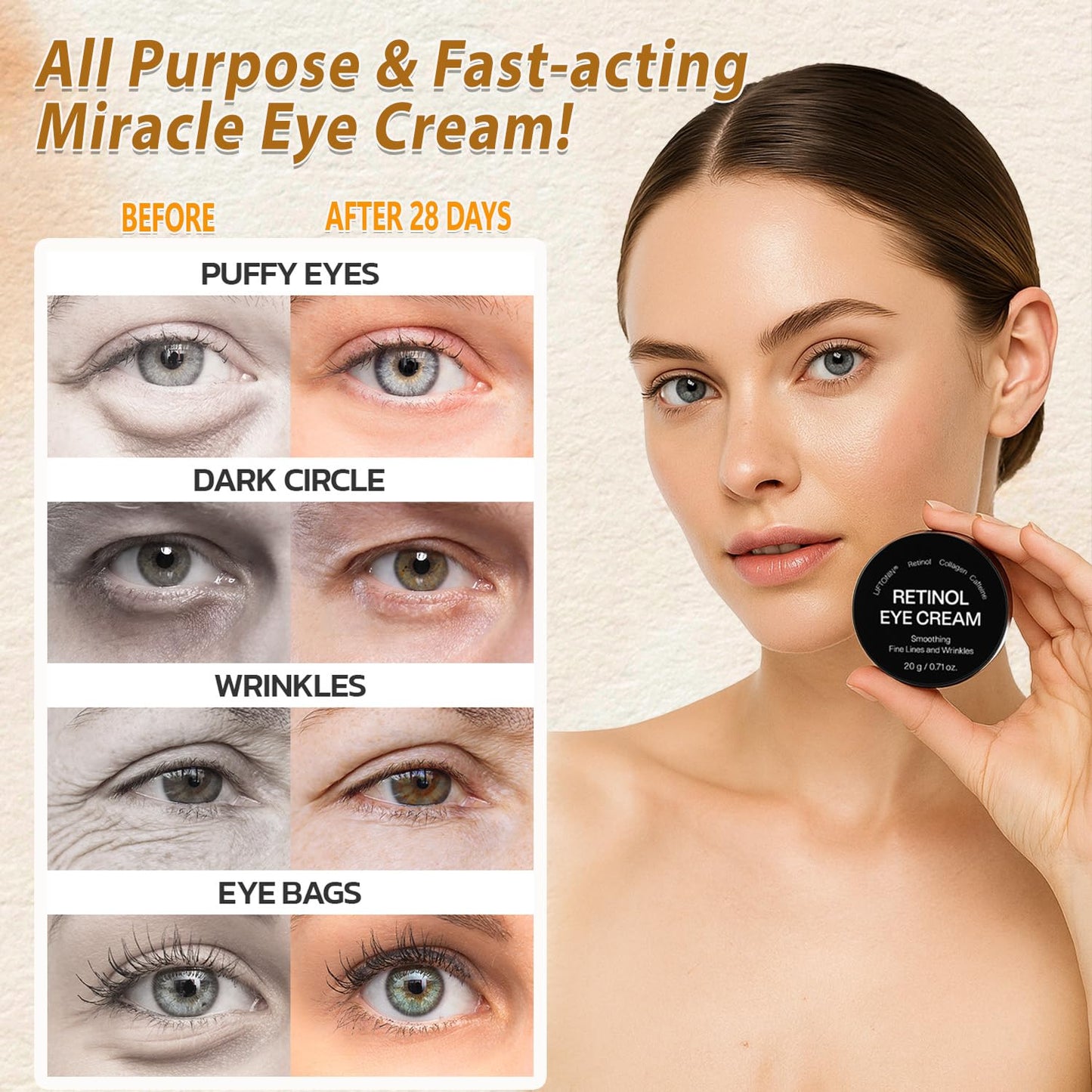 MythosFlow Eye Cream Retinol Under Eye Cream for Puffiness and Bags Under Eyes Dark Circles Firming Cream Tightening Lifting Sagging Skin with LIFTONIN Caffeine Collagen Peptides Vitamin E - 0.71 oz