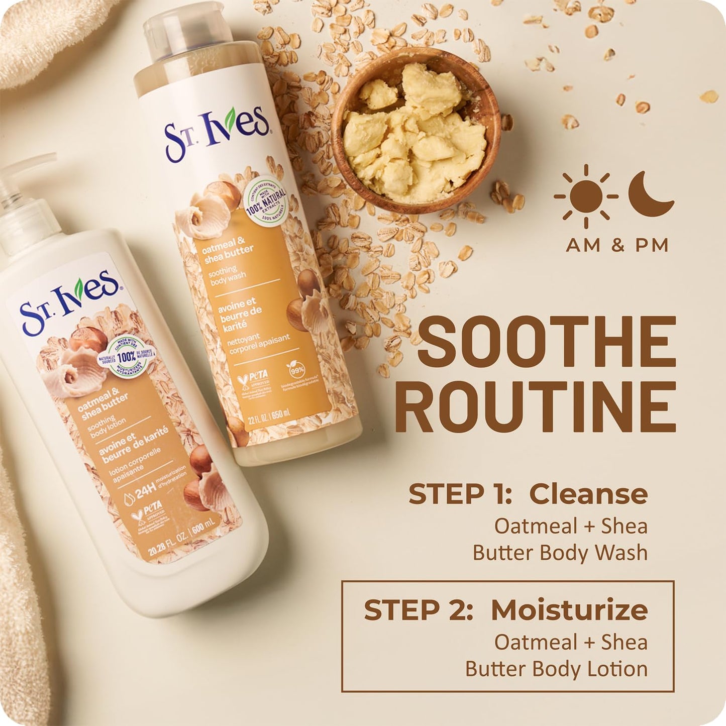 St. Ives Body Lotion Variety 2-Pack – Renewing Collagen & Elastin + Oatmeal & Shea Butter, 24H Hydration, Cruelty-Free Skin Care, 20.28 Oz Ea