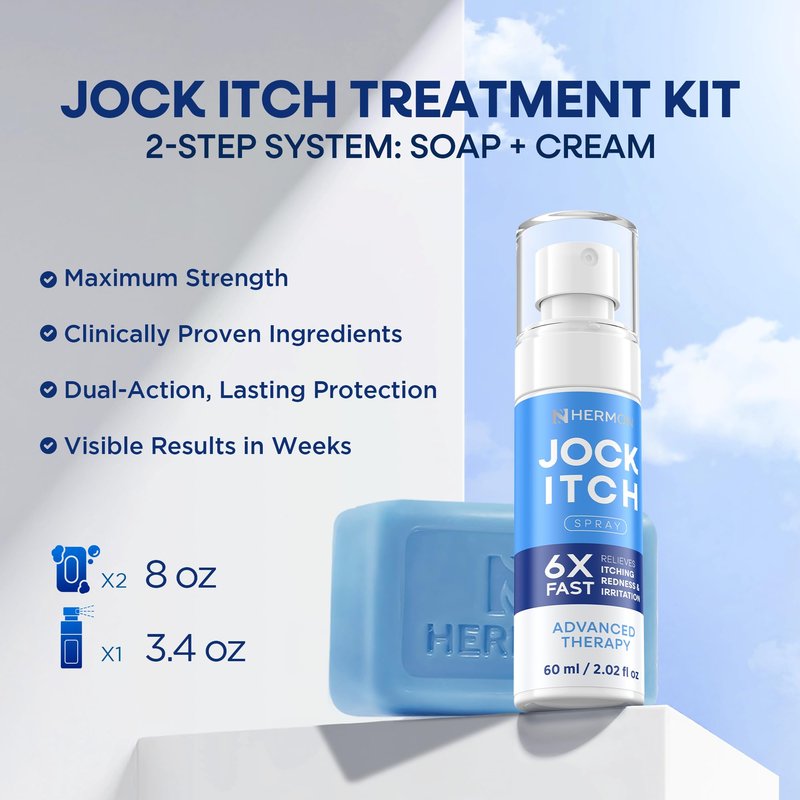 Hermon Antifungal Jock Itch Spray & Soap Kit: Powerful Treatment of Antifungal Spray & Soap for Jock Itch with 2.01 fl.oz & 2 Bars - Fast & Effective Relief of Itching, Burning, Redness, & Irriation