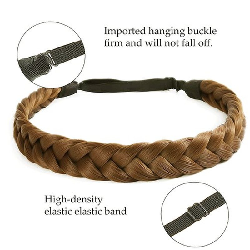 STHEJFB Braid Headband 2 3 Strands combinations Messy Wide Chunky Fluffy Elastic Stretch Hairpiece Braided Headband Women Girl Beauty accessory (Braid pioneer C)