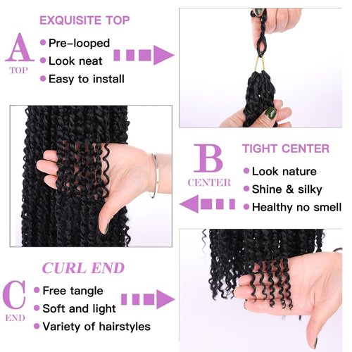 ZRQ Goddess Passion Twist Hair with Curly End 24 Inch Pre Twisted Passion Twist 8 Packs Black Pre Looped Long Boho Style Crochet Braids Hair Extensions for Women