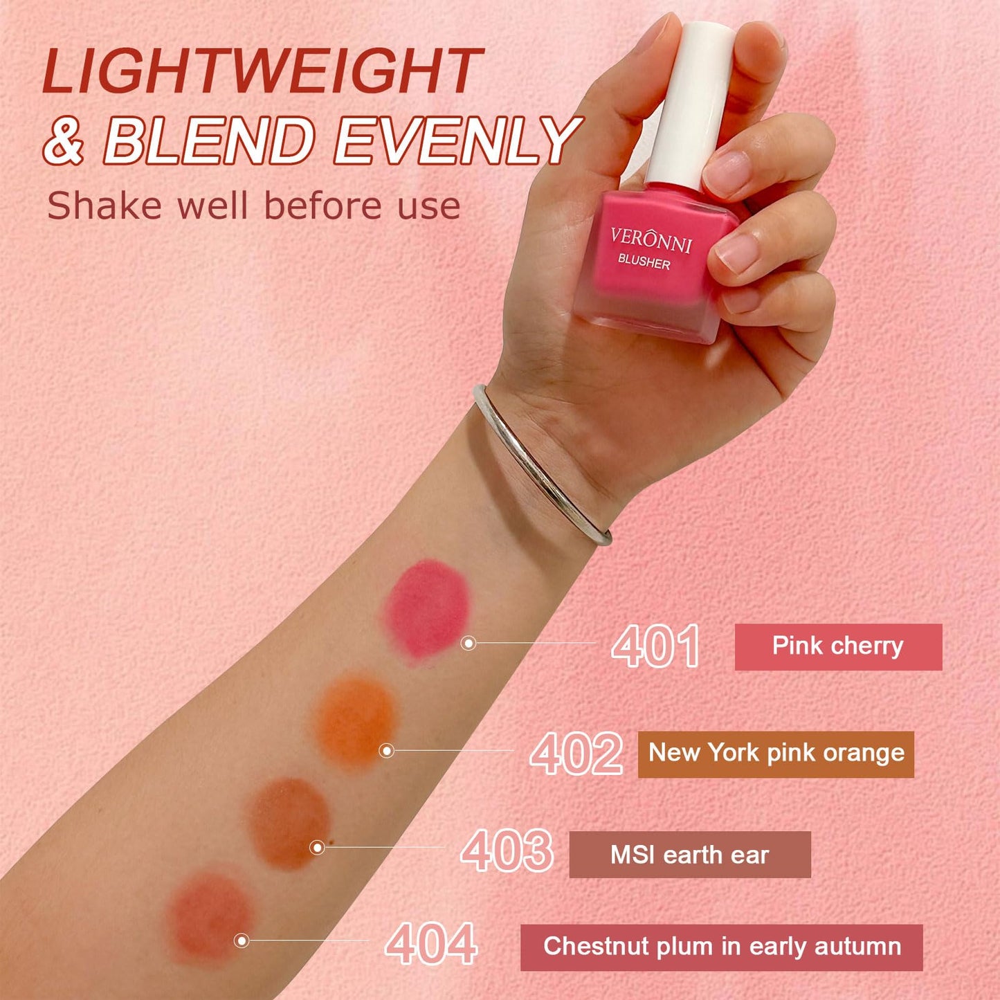 VERONNI Liquid Blush-Fruit Juice Liquid Blusher for Cheeks,Vegan Face Cream Blush Glow Makeup,Waterproof Long Lasting Blushes,Cruelty-Free for a Shimmery Finish (#402)