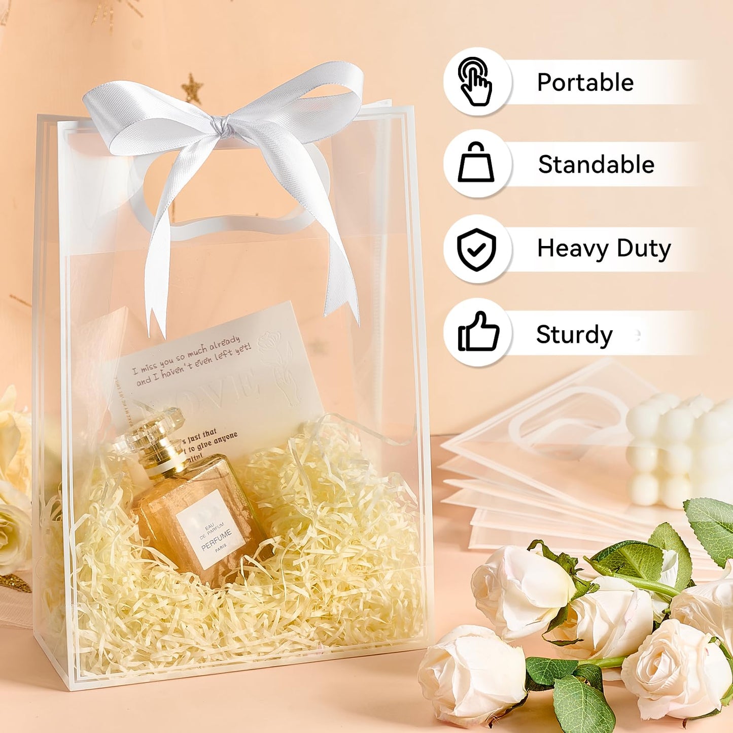 Ohuimrt White Plastic Gift Bags with Handles, 12 Pack