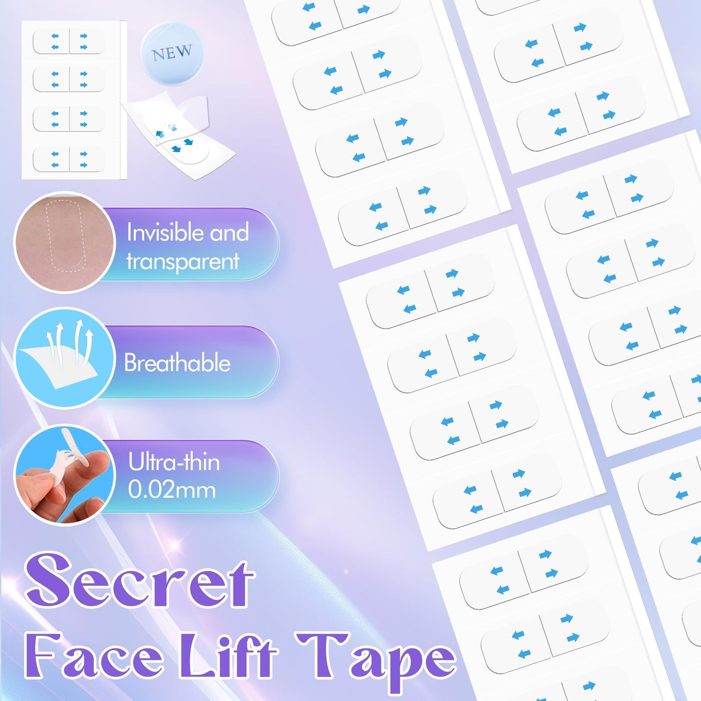 DIWUMO 180 Pcs Instant Face Lift Tape - Invisible V-Line Lifting Patches for Sagging Skin, Jawline & Neck - Ultra-Thin Matte Waterproof Design, Long-Lasting 8H Hold for Daily Makeup & Events