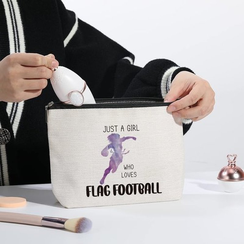 kdxpbpz Football Makeup Bag Inspirational Gifts for Women, Flag Sports Game Fans Gifts, Friendship Birthday Gifts for Women Gift Idea for Flag Football Lovers