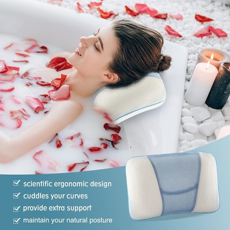 Bath Pillow for Tub, Coastacloud Bathtub Spa Pillow, Headrest Support, Bath Tub Pillow for Neck, Bath Pillows with 3D Air Mesh Technology, Powerful Suction Cups Hot Tub