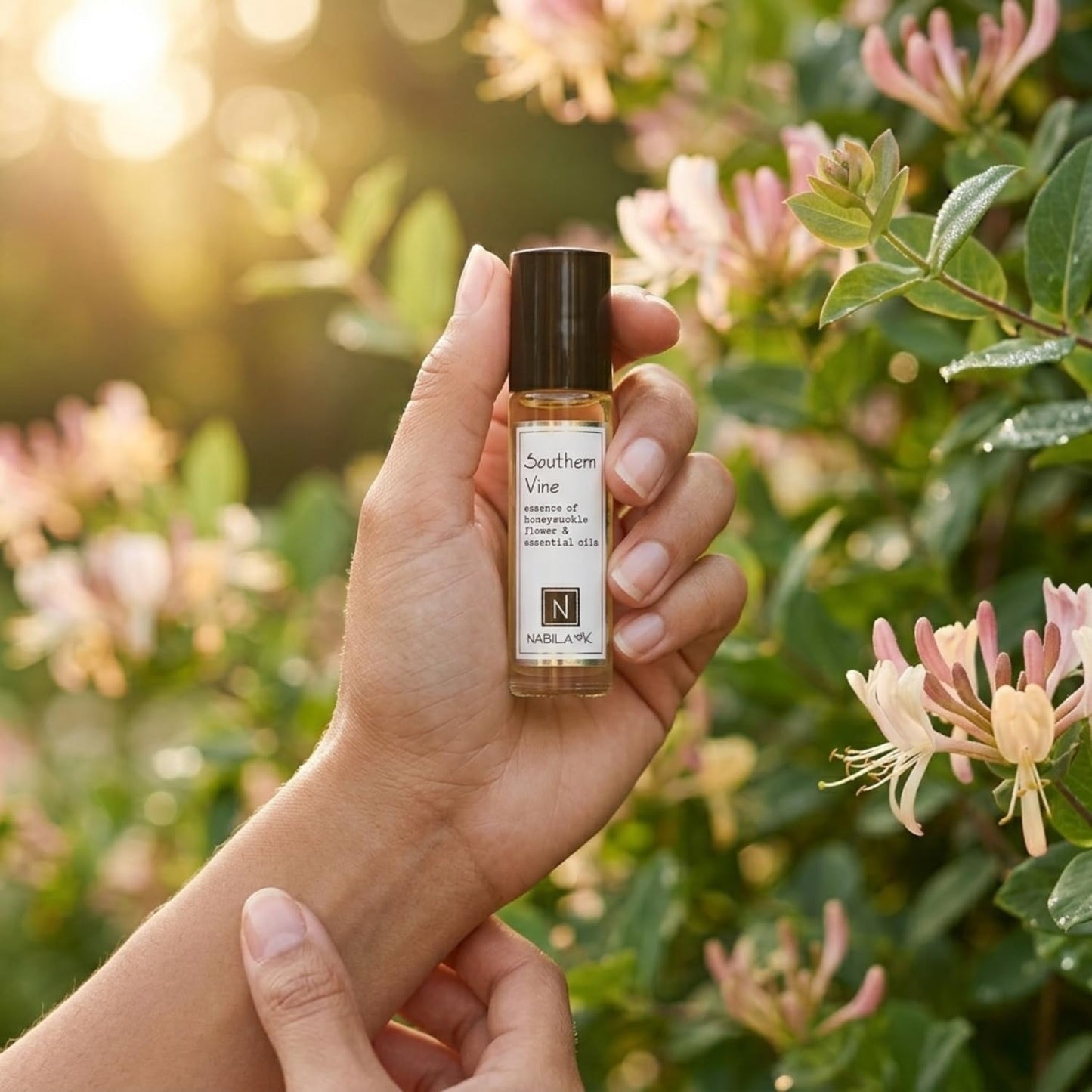 Nabila K Southern Vine Honeysuckle Roll-On Perfume Oil for Women | Alcohol-Free, Organic, Long-Lasting Fragrance | Travel Size, TSA Approved | 0.33 oz