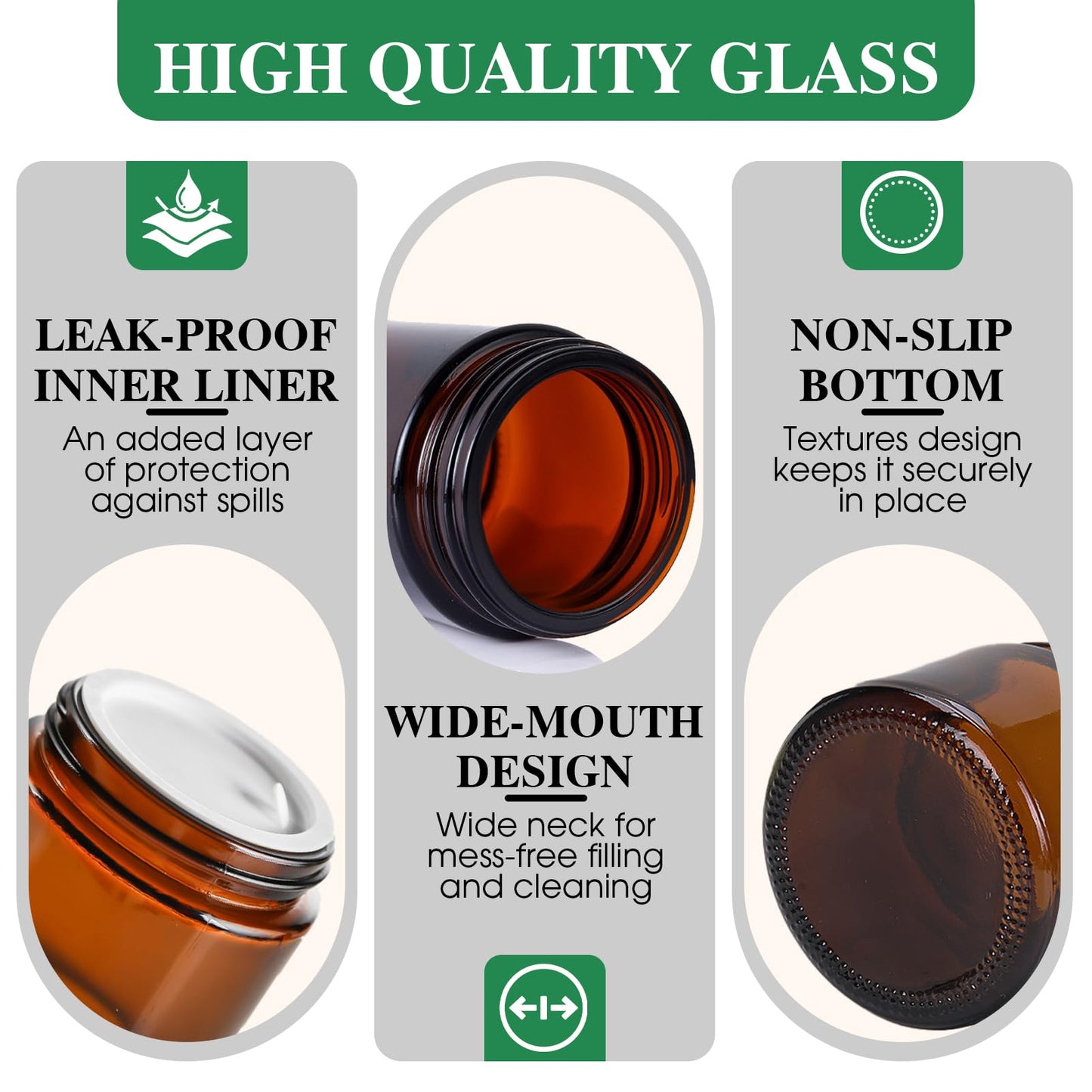 DPLASKA 4 oz Glass Jars with Lids, 4 Pack Small Amber Jars with Black Lids