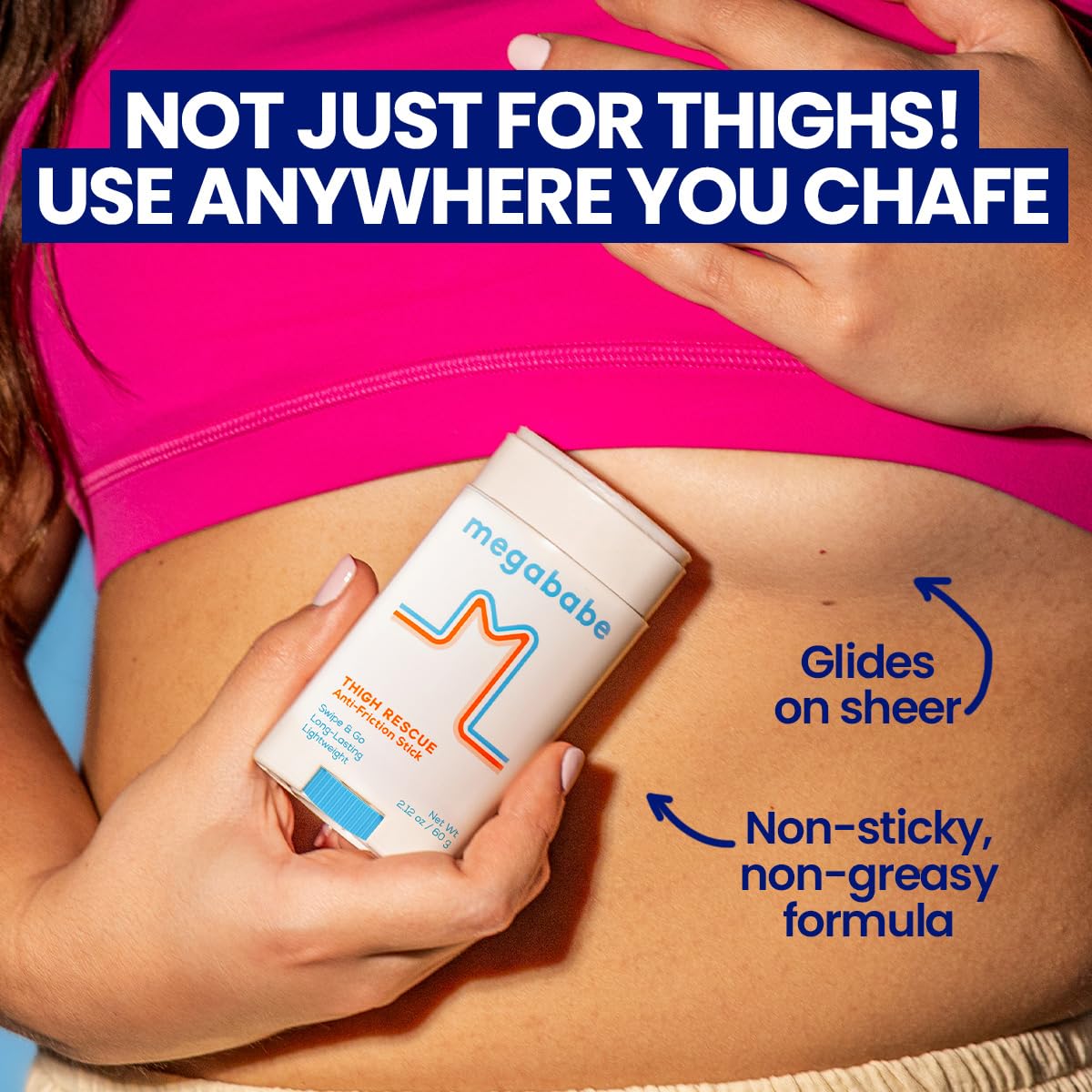 Megababe Thigh Rescue Anti-Chafe Stick | Prevents skin chafe & irritation | Thighs, arms, bra-lines & more | Summer and Hot Weather Essentials | 2.12oz (Pack of 1)