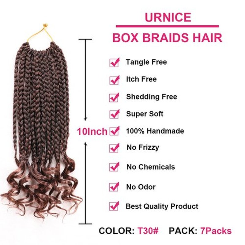 URNICE 7 Packs 10 Inch Crochet Box Braids Hair with Curly Ends Prelooped Goddess Box Braids Crochet Hair Braiding Hair Crochet