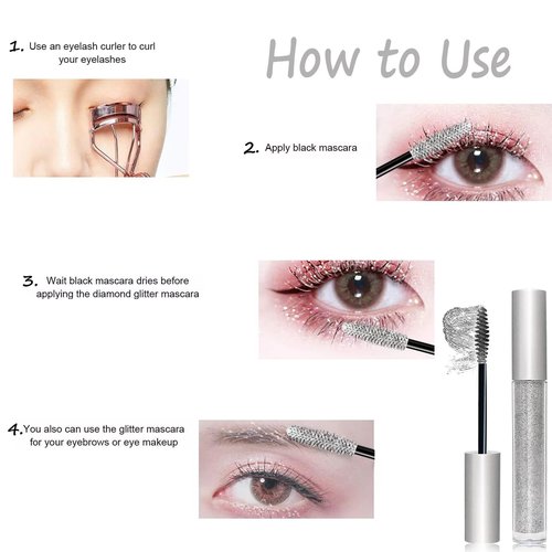 Question Beauty Glitter Mascara, Sparkle Mascara for Eyelashes, Questionbeauty Glitter Mascara, 4D Glitter Lash Mascara for Women Waterproof (Gold+Purple+Silver)