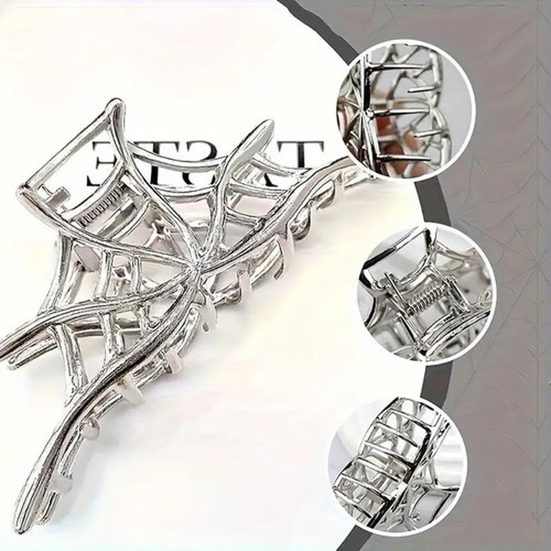 2Pcs Halloween Hair Claw Clips Spider and Spider Web Hair Clips Metal Alloy Hair Jaw Clips Medium Size Silver Hair Accessories Fashion Funny Halloween Hair Clip for Women Cosplay Party Hair Supplies