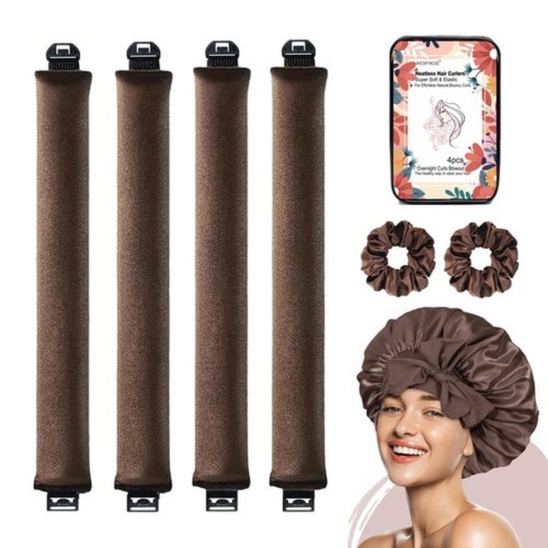 Overnight Blowout Rods Heatless Hair Curler,4PCS Jumbo Flexi Rods for Heatless Curls,Heatless Curling Rod Headband,Hair Rollers to Sleep In,No Heat Curls Overnight with Satin Hair Scrunchies & Bonnet
