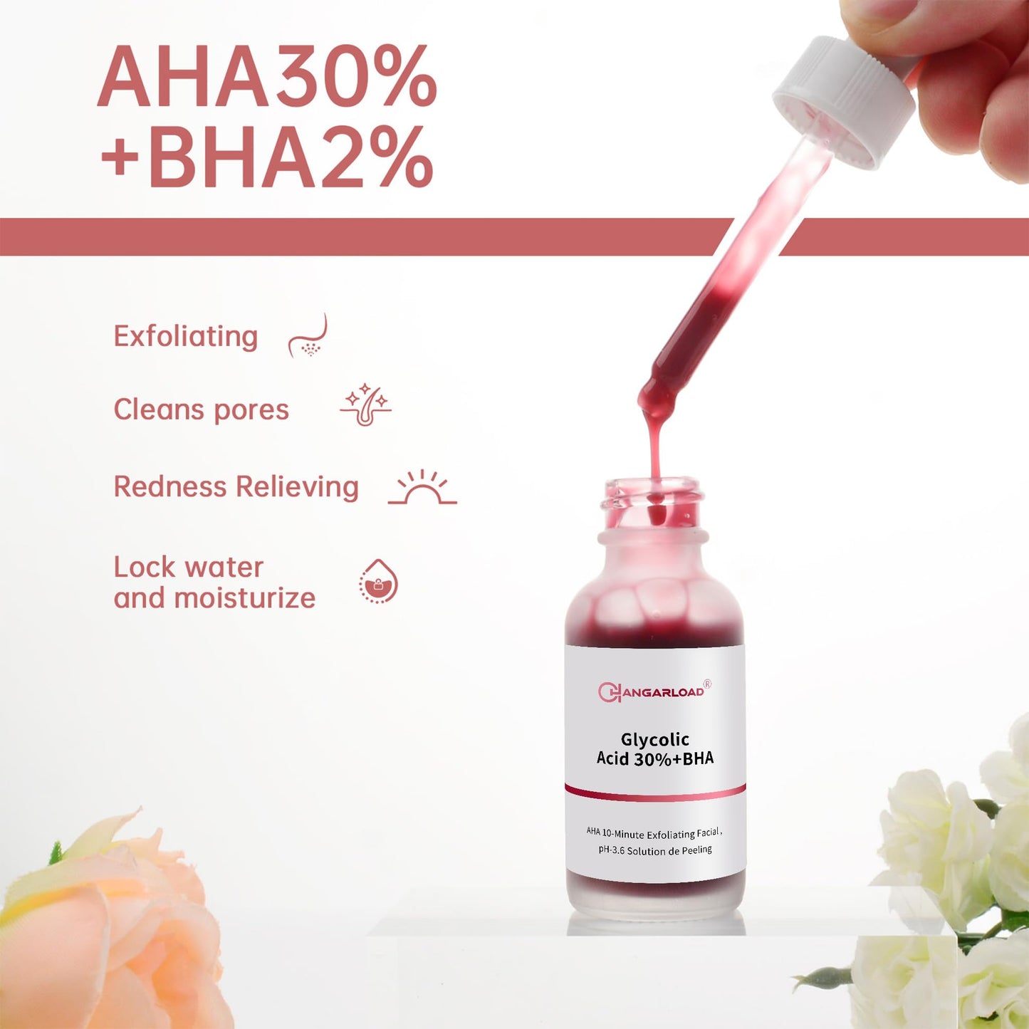 AHA 30% + BHA 2% Peeling Solution 30ml/1oz, Exfoliating Facial Serum, Chemical Peel For Face Serum Glycolic Acid