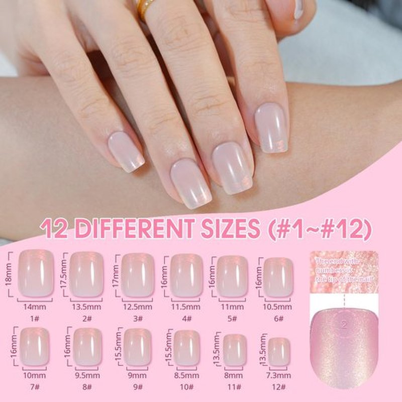 French Tip Press on Nails Short Chrome 5 Styles - 120Pcs Salon-Like Acrylic Fake Nails with Mermaid Pearl Chrome Gold Foil End Designs, Glossy & Natural Glue on Nails
