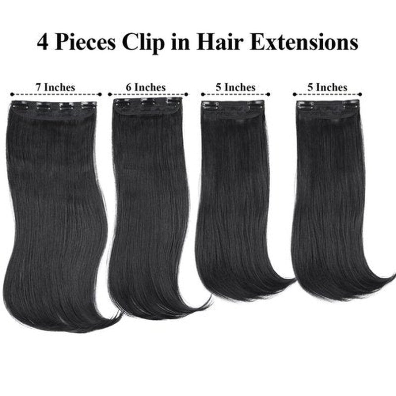 FREEMEIGE Black Hair Extensions Clip in Hair Extensions for Women Straight Layered Hair Extensions Synthetic Heat Resistant Long Wavy Daily Use 20 Inch