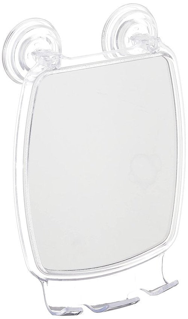 iDesign Plastic Power Lock Suction Shower Shaving Mirror with Razor Holder, Fog-Free Mirror for Bathroom or Tub, 6.25" x 8.5" x 2.5", Clear