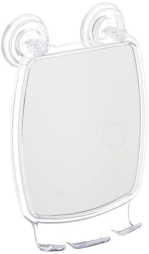 iDesign Plastic Power Lock Suction Shower Shaving Mirror with Razor Holder, Fog-Free Mirror for Bathroom or Tub, 6.25" x 8.5" x 2.5", Clear