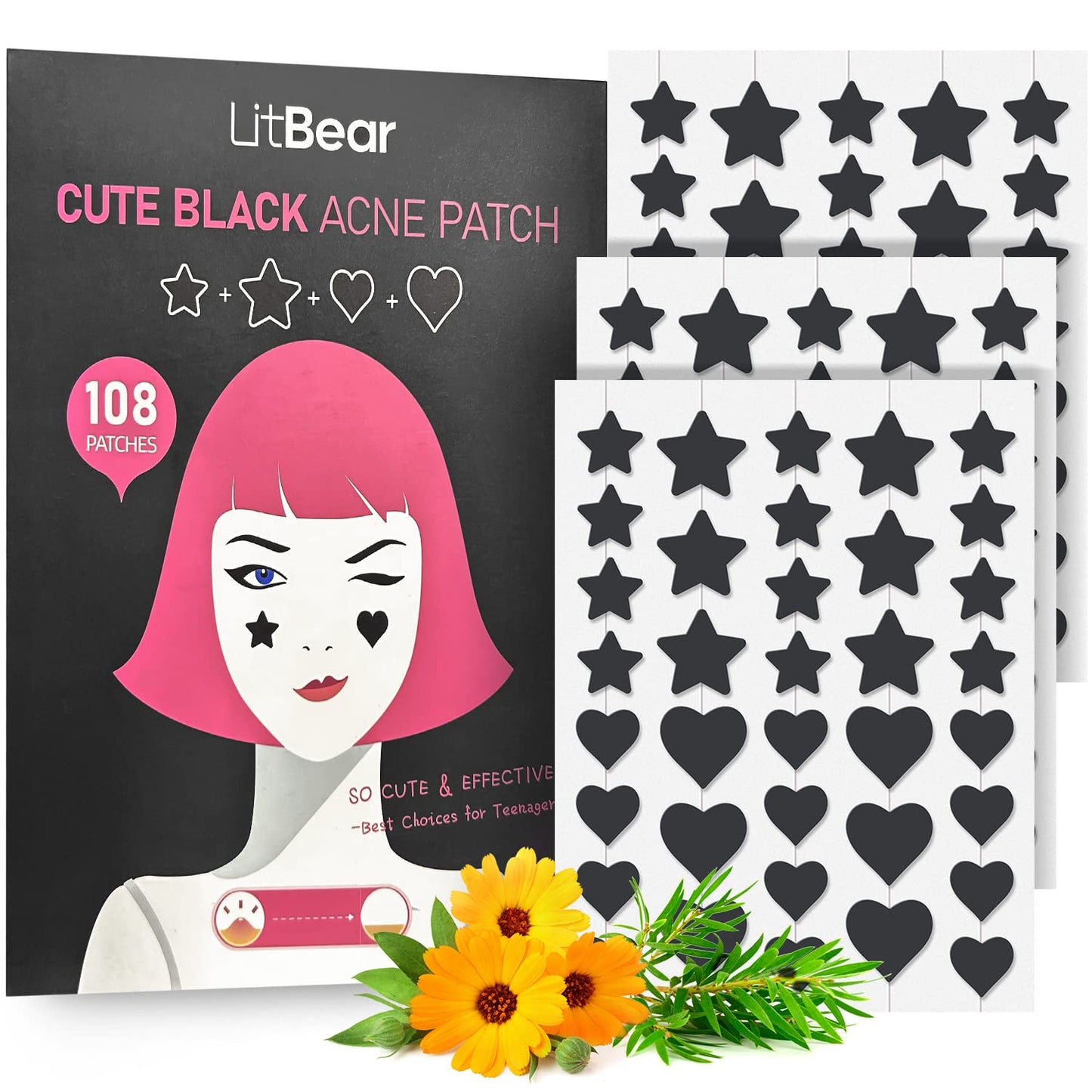 LitBear Acne Patch Pimple Patch, Colorful Star Hydrocolloid Acne Patches For Face, Cute Zit Patch Acne Sticker Spot Pimple Patches for Face, Tea Tree Oil + Centella (112 Count)