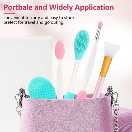 Silicone Face Scrubber, 2pcs Exfoliating Lip Brush, 1pcs Cleansing Brush,2pcs Face Mask Brush Exfoliator Blackhead Skin Care Tool