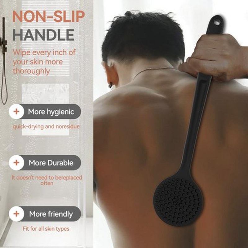 3 PCS Silicone Bath Brush Set,Back Scrubber & Body Brush & Face Brush Set, Super-Exfoliating & Lathering Body Scrubber, Shower Brush, Face Scrubber Combination for HomeBathroom Hotel Travel.(Black)