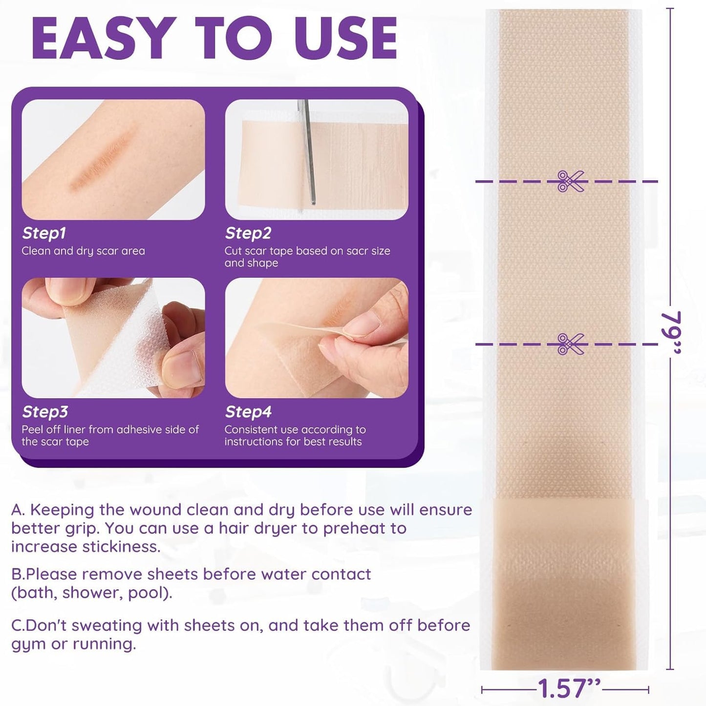 Silicone Scar Sheets, Silicone Scar Tape(1.6"x 118" Roll-3M)