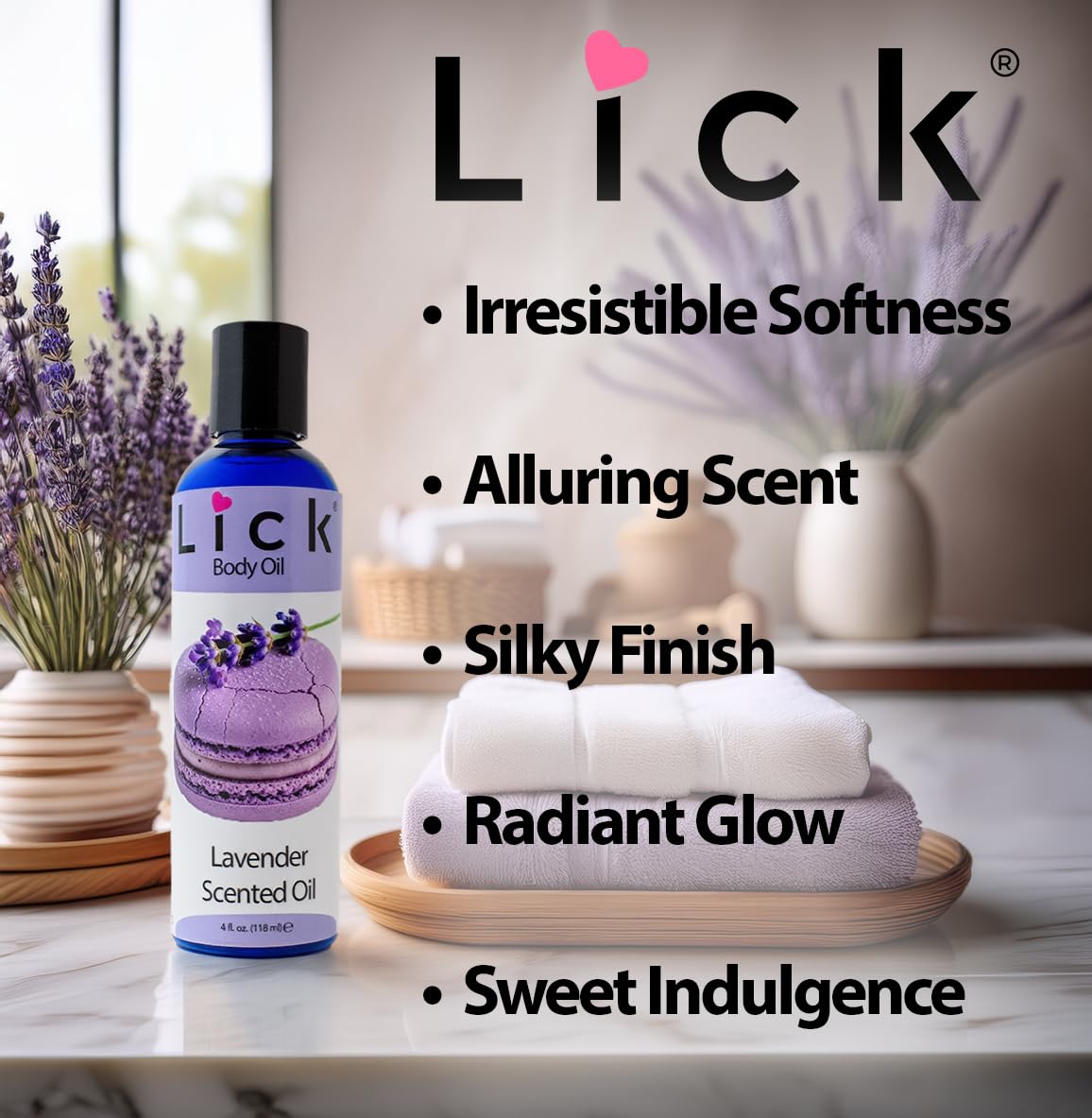 LICK Lavender Floral Scented Body Oil – Lightweight Daily Hydration with Almond Oil & Vitamin E – 4 oz