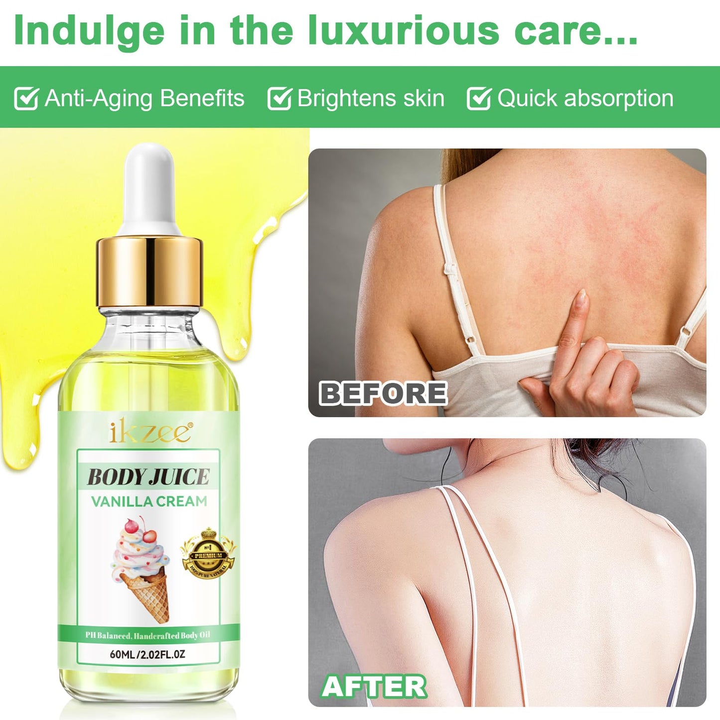 KLLALO Body Juice Vanilla Cream Oil, 60ml, Peach Perfect, Eliminates Odor, Ph Balanced, Hand Crafted for Women, 100% Pure Feminine Essential Intimate Oil (Vanilla)