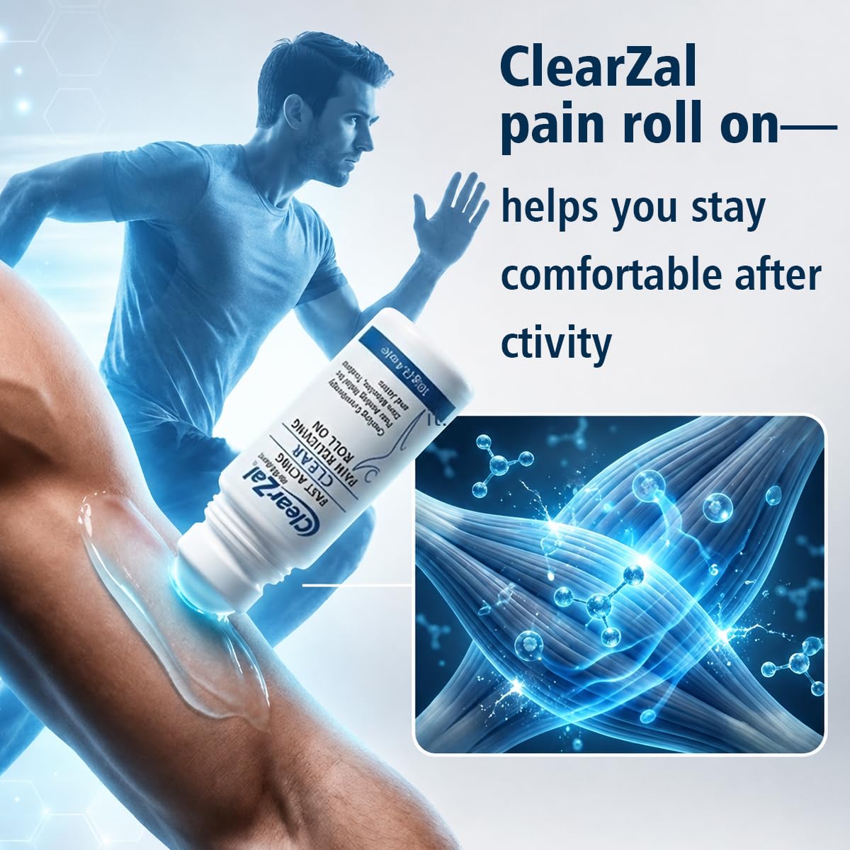 ClearZal Pain Roll On Gel with Menthol, Glucosamine & Chondroitin, Cooling Relief for Knee, Lower Back, Neck, Joint & Muscle Discomfort, Wintergreen, Aloe Vera & Frankincense, Non-Greasy, 3.4 Oz