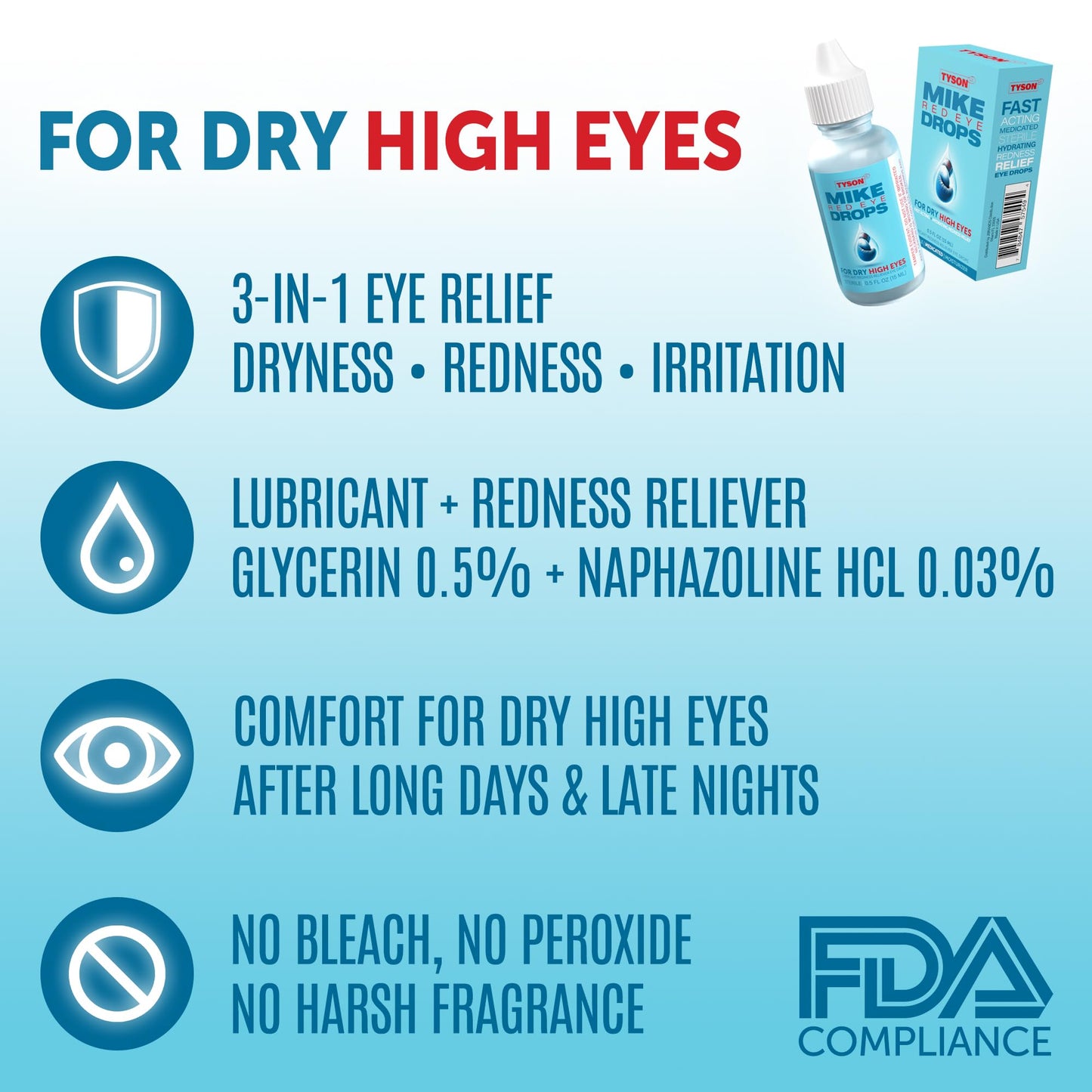 Tyson 2.0 Mike Red Eye Drops – Max Strength Redness Relief & Lubricant for Dry High Eyes, Fast-Acting Cooling Relief for Itchy & Irritated Red Eyes, 0.5 fl oz (15mL)