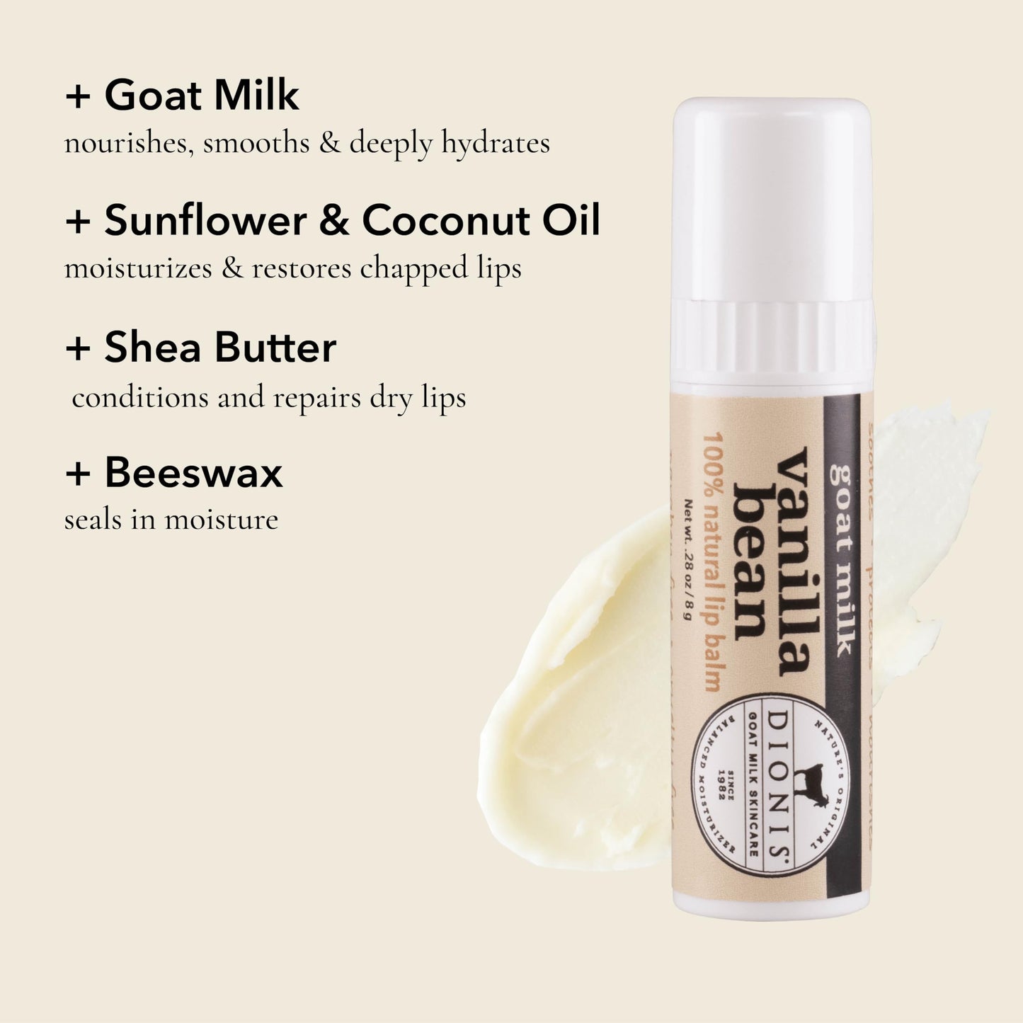 Dionis Goat Milk Jumbo Lip Balm - Moisturizing for Dry, Chapped, Lips, Conditioning with Beeswax, Shea Butter, Coconut Oil - Vanilla Bean 0.28oz (Pack of 3)