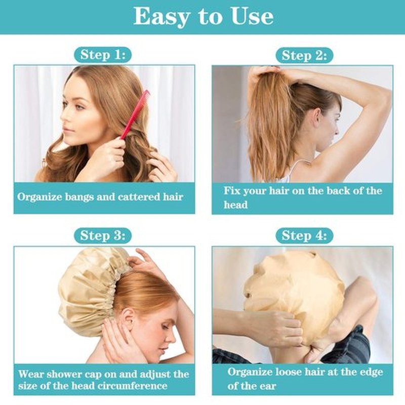 3 Packs Shower Caps for Women Reusable Waterproof Double Layer Extra Large Adjustable Bath Cap Leakproof for All Hair Lengths/Styles