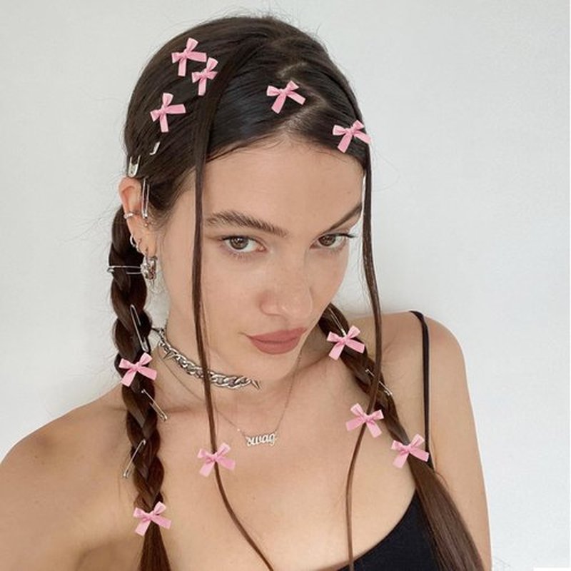 Mini Hair Bows for Women Girls Cute Hair Clips Small Alligator Hair Ribbon Accessories -25P - Pink