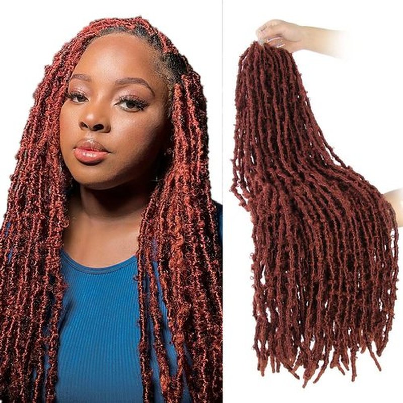 BOHOBABE 18 Inch Light Weight Butterfly Locs Crochet Hair 8 Packs Long Ginger Red Distressed Butterfly Faux Locs Crochet Hair, 350#