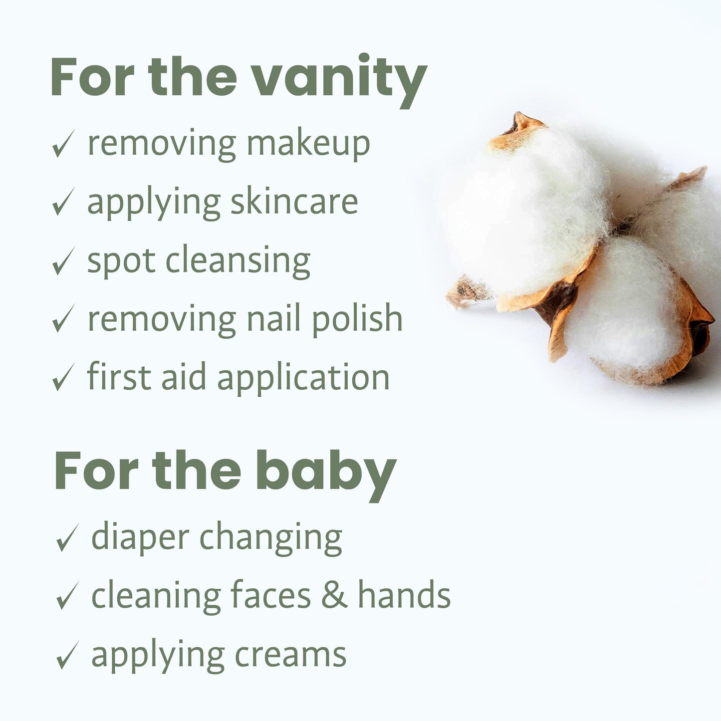 Propre Baby XL Premium European Style 100% Organic Cotton Pads – GOTS Certified, Dry Wipes – Ultra-Thick & Lint-Free for Sensitive Skin, for Diaper Changes and Make up Removal (60ct)