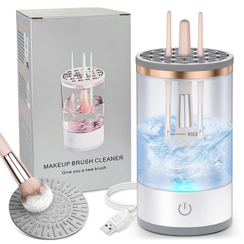 Electric Makeup Brush Cleaner, Quick Efficient Machine for Deep Cleaning All Types of Brushes, Portable Compact Design for Travel Home Use, for Makeup Lovers & Professionals - White